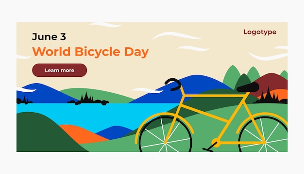 Vecteur gratuit modèle de bannière horizontale plate pour la célébration de la journée mondiale du vélo