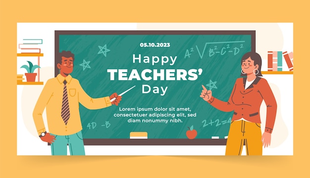 modèle de bannière horizontale plate pour la célébration de la journée mondiale des enseignants