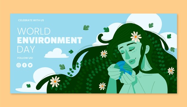 Modèle de bannière horizontale plate pour la célébration de la journée mondiale de l'environnement