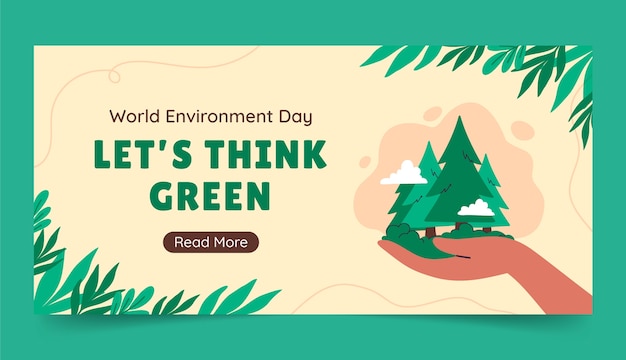 Vecteur gratuit modèle de bannière horizontale plate pour la célébration de la journée mondiale de l'environnement