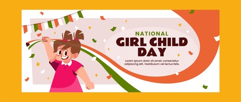 Modèle de bannière horizontale plate pour la célébration de la journée nationale des filles