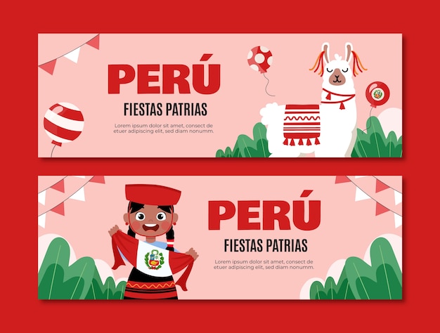 Vecteur gratuit modèle de bannière horizontale plate pour les célébrations des fiestas patrias péruvienne