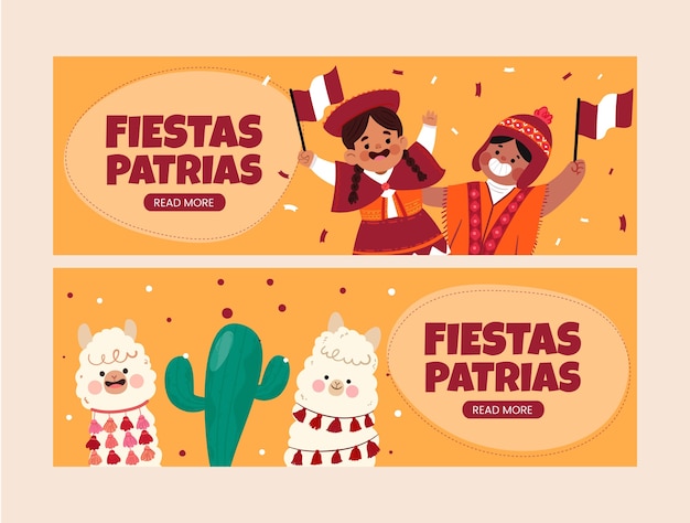 Modèle De Bannière Horizontale Plate Pour Les Célébrations Des Fiestas Patrias Péruvienne