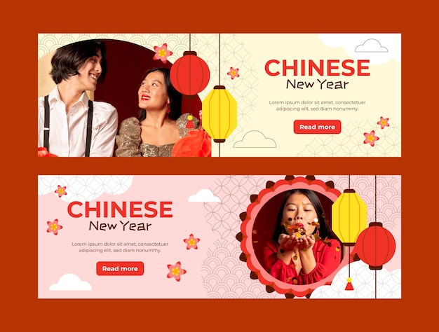 Vecteur gratuit modèle de bannière horizontale plate pour le festival du nouvel an chinois