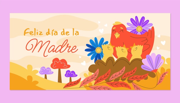 Modèle de bannière horizontale plate pour la fête des mères en espagnol