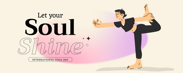 Vecteur gratuit modèle de bannière horizontale plate pour la journée internationale du yoga avec une personne faisant du yoga