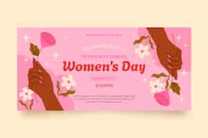 Vecteur gratuit modèle de bannière horizontale plate pour la journée internationale de la femme