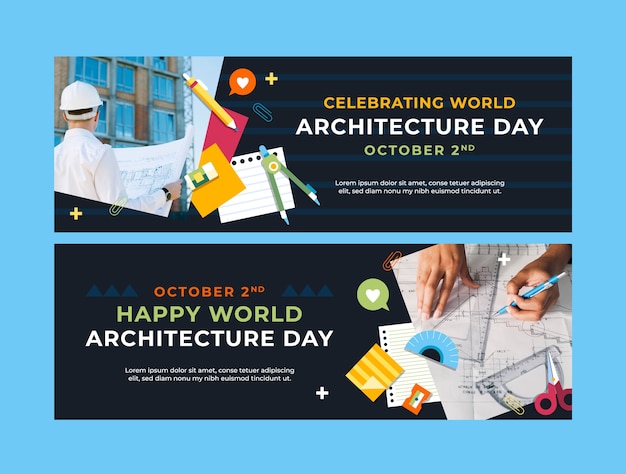 Modèle De Bannière Horizontale Plate Pour La Journée Mondiale De L'architecture