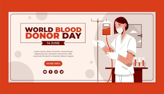 Vecteur gratuit modèle de bannière horizontale plate pour la journée mondiale du donneur de sang