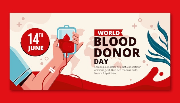Modèle de bannière horizontale plate pour la journée mondiale du donneur de sang