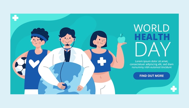 Modèle de bannière horizontale plate pour la journée mondiale de la santé