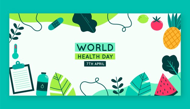 Vecteur gratuit modèle de bannière horizontale plate pour la journée mondiale de la santé