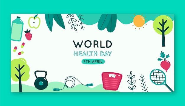 Vecteur gratuit modèle de bannière horizontale plate pour la journée mondiale de la santé