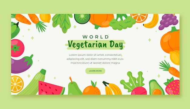 Vecteur gratuit modèle de bannière horizontale plate pour la journée mondiale des végétariens