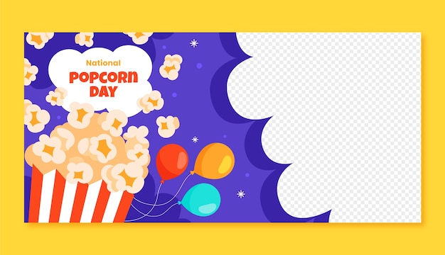 Vecteur gratuit modèle de bannière horizontale plate pour la journée nationale du popcorn