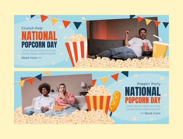 Modèle De Bannière Horizontale Plate Pour La Journée Nationale Du Popcorn