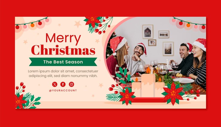 Vecteur gratuit modèle de bannière horizontale plate pour la saison de noël