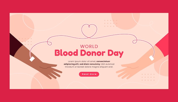 Vecteur gratuit modèle de bannière horizontale plate pour la sensibilisation à la journée mondiale du donneur de sang