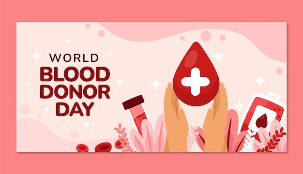 Modèle de bannière horizontale plate pour la sensibilisation à la journée mondiale du donneur de sang