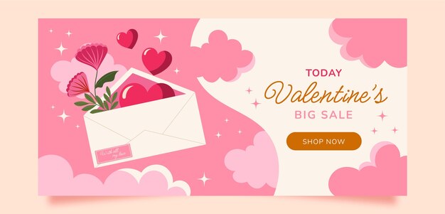modèle de bannière horizontale plate pour les vacances de la Saint-Valentin