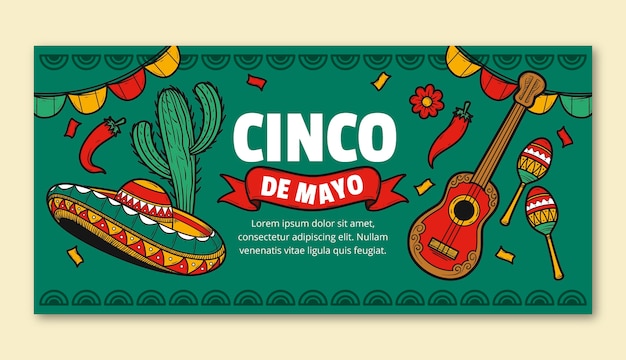 Vecteur gratuit modèle de bannière horizontale pour la célébration du cinco de mayo