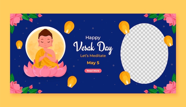 Vecteur gratuit modèle de bannière horizontale pour la célébration du festival du vesak