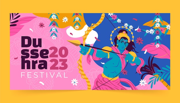 Vecteur gratuit modèle de bannière horizontale pour la célébration du festival de dussehra