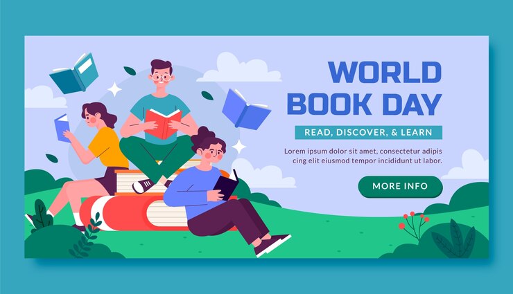 Vecteur gratuit modèle de bannière horizontale pour la célébration de la journée mondiale du livre