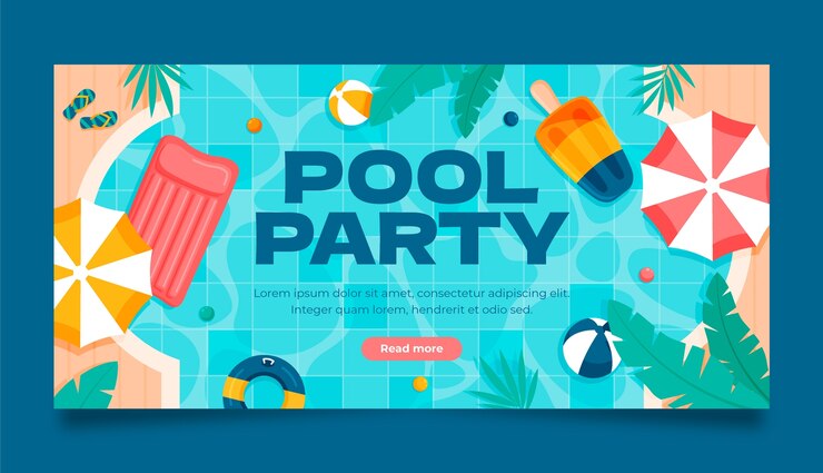 Vecteur gratuit modèle de bannière horizontale pour la fête de la piscine