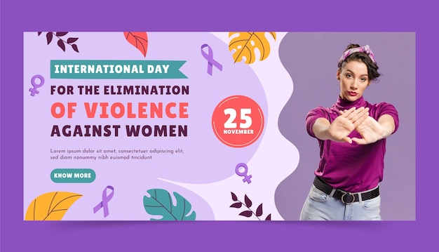 Vecteur gratuit modèle de bannière horizontale pour la journée internationale pour l'élimination de la violence à l'égard des femmes