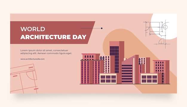 Vecteur gratuit modèle de bannière horizontale pour la journée mondiale de l'architecture plate