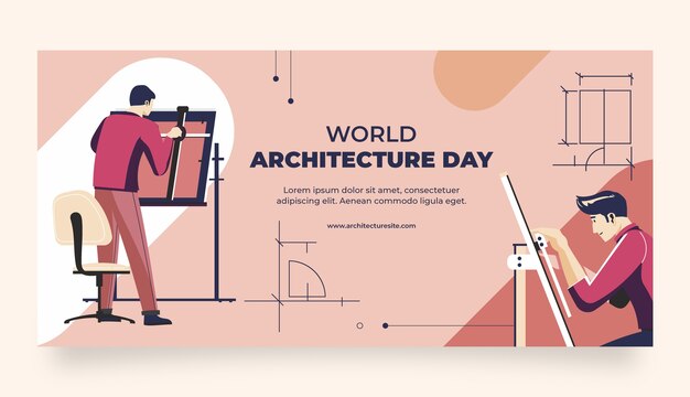 Vecteur gratuit modèle de bannière horizontale pour la journée mondiale de l'architecture plate