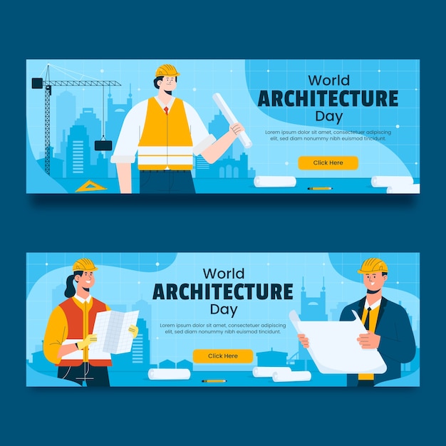 Modèle de bannière horizontale pour la journée mondiale de l'architecture plate
