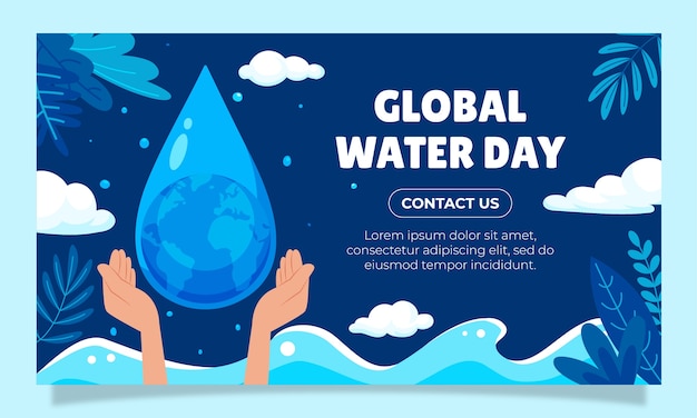 Vecteur gratuit modèle de bannière horizontale pour la journée mondiale de l'eau plate.