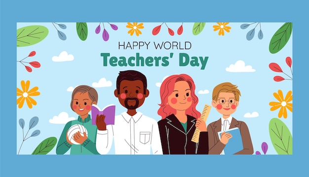 Vecteur gratuit modèle de bannière horizontale pour la journée mondiale des enseignants