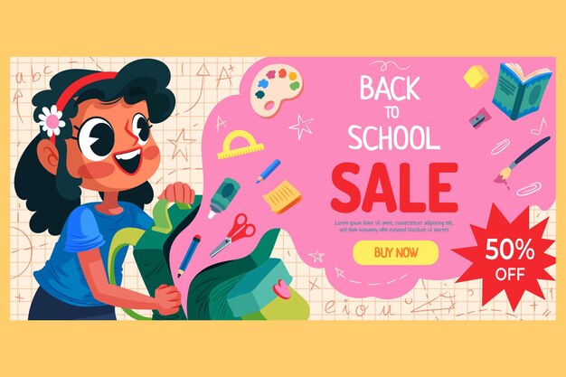 Modèle de bannière horizontale pour la rentrée scolaire