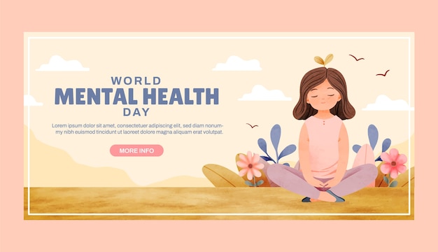 Vecteur gratuit modèle de bannière horizontale pour la sensibilisation à la journée mondiale de la santé mentale