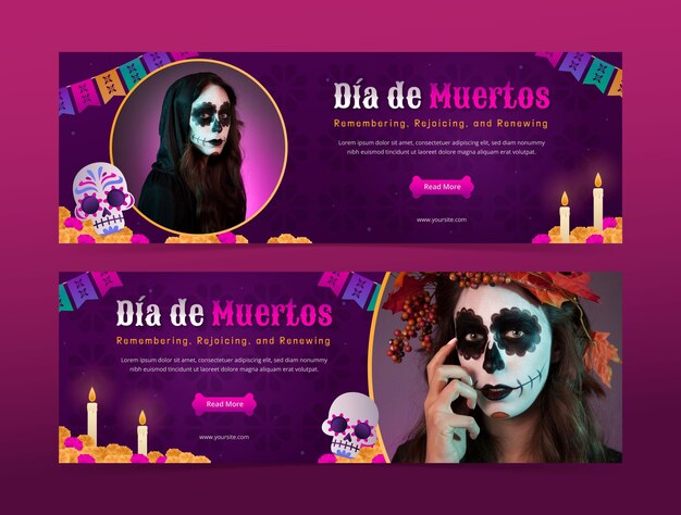 Modèle De Bannière Horizontale Pour Les Vacances De Dia De Muertos