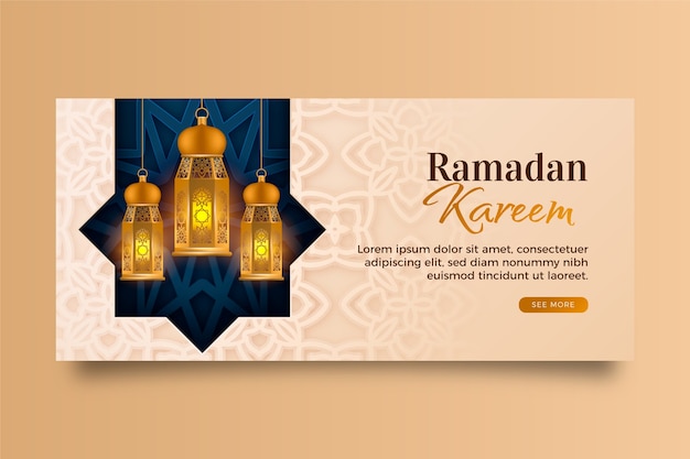 Vecteur gratuit modèle de bannière horizontale ramadan réaliste