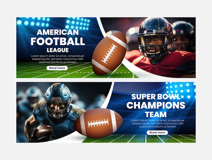 Vecteur gratuit modèle de bannière horizontale réaliste du championnat de football américain