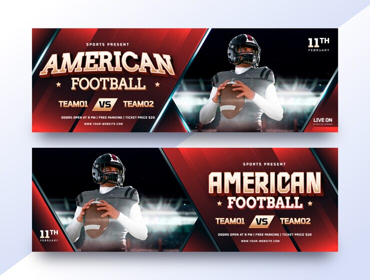 Vecteur gratuit modèle de bannière horizontale réaliste du championnat de football américain