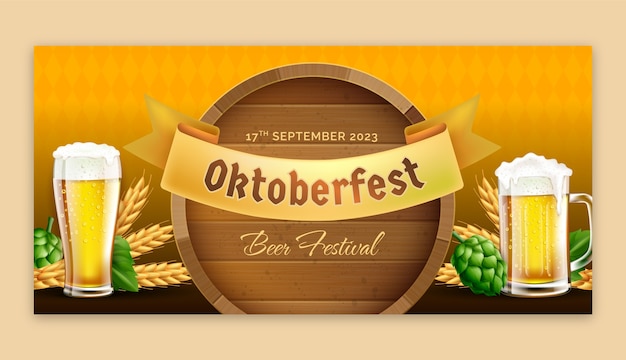 Vecteur gratuit modèle de bannière horizontale réaliste pour la célébration du festival de la bière oktoberfest