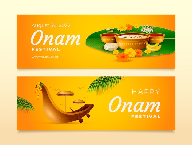 Vecteur gratuit modèle de bannière horizontale réaliste pour la célébration d'onam