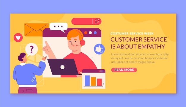 Vecteur gratuit modèle de bannière horizontale de la semaine du service client plat