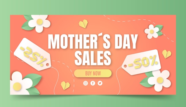 Vecteur gratuit modèle de bannière horizontale de vente de fête des mères de style papier