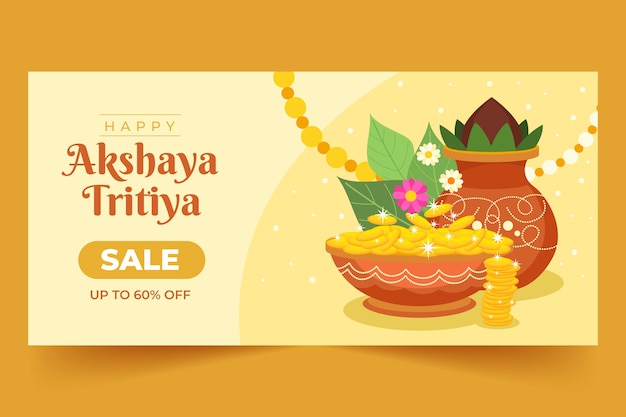 Vecteur gratuit modèle de bannière horizontale de vente plat akshaya tritiya