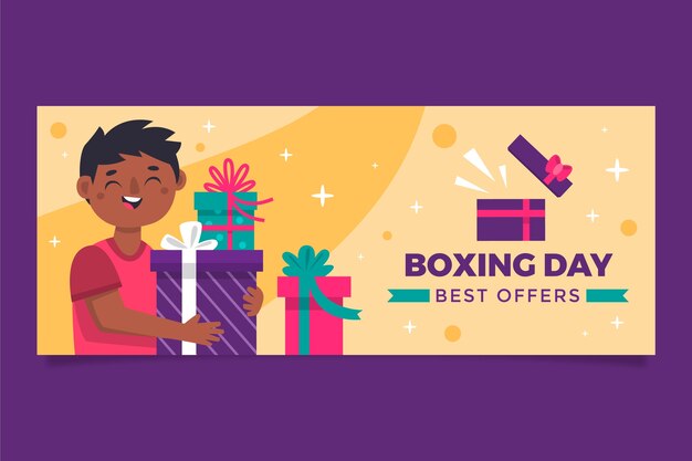 Vecteur gratuit modèle de bannière horizontale de vente plat boxing day