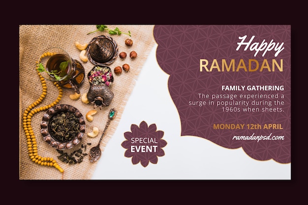 Vecteur gratuit modèle de bannière horizontale de vente ramadan