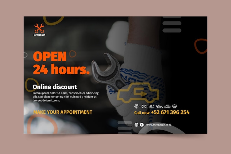 Vecteur gratuit modèle de bannière de magasin de mécanicien