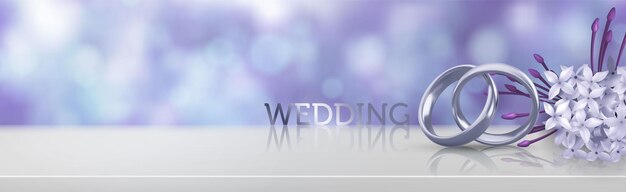 Modèle de bannière de mariage avec des bagues de fiançailles